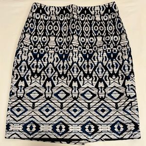 Ann Taylor Eccentric Pencil Skirt Blue/Black/White Sz4